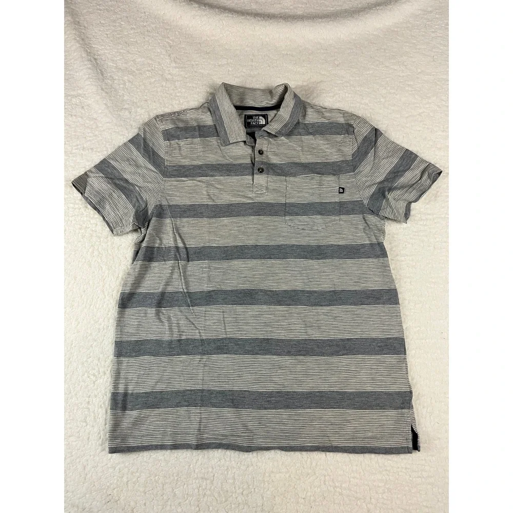 The North Face Mens Striped Short‎ Sleeve Polo Shirt Gray White Size M